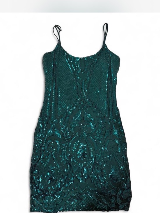 Lucy in the Sky Dresses & Skirts - Lucy in the Sky Teal Sequin Slip Dress with Spaghetti Straps